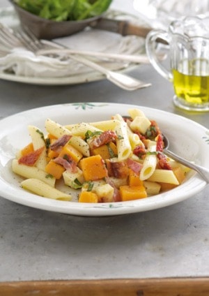 Penne with Pumpkin, Baked Ricotta and Prosciutto