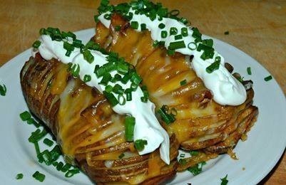 Hasselback Garlic Potatoes with Bacon and Cheese