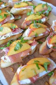Peach and Prosciutto Bruschetta with Basil Oil