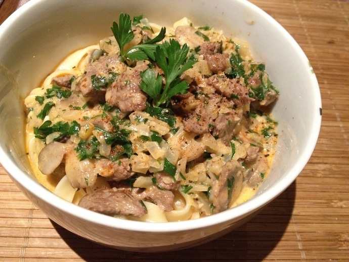 Beef Stroganoff with Parsley and Black Pepper Fettuccine