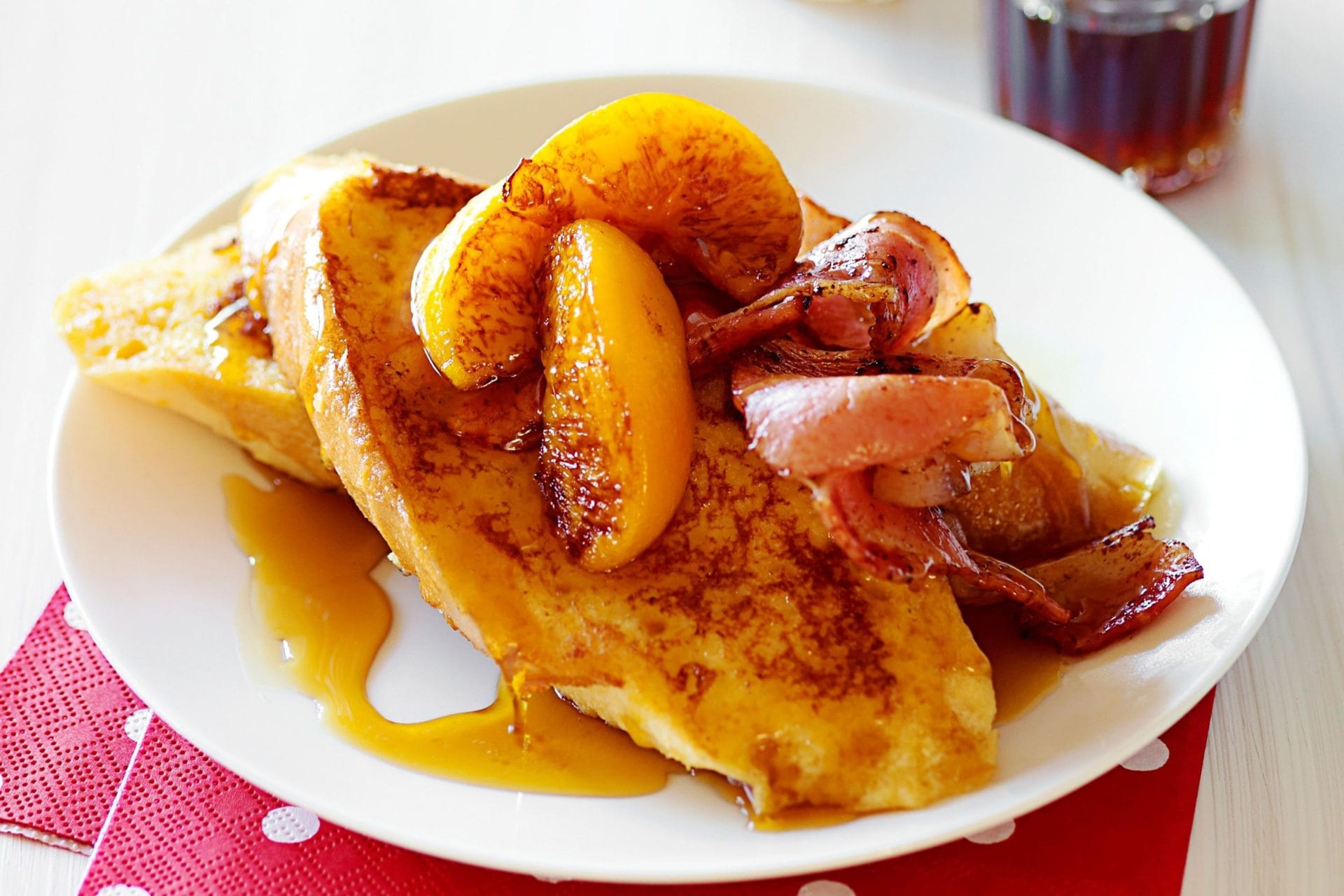 Sourdough French Toast with Roasted Peaches & Bacon