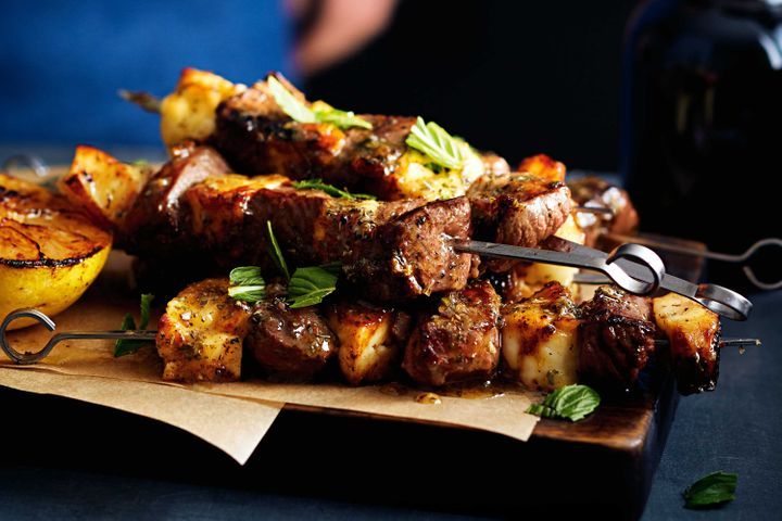 Lamb and Haloumi Skewers with Herbed Honey Butter