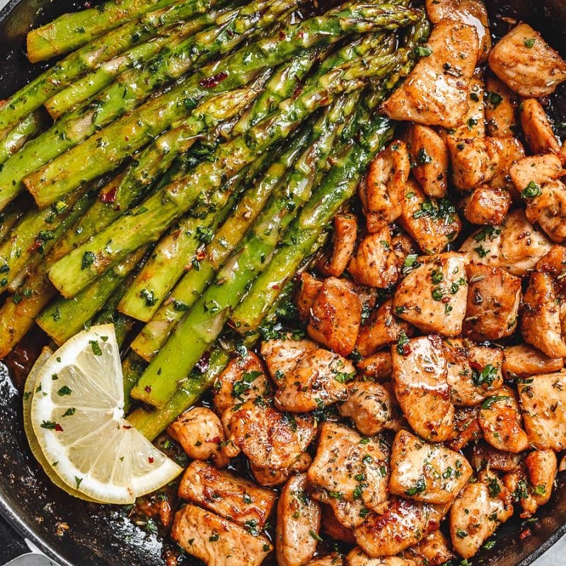 Garlic Butter Chicken Bites Recipe With Asparagus - Sam's Kitchen