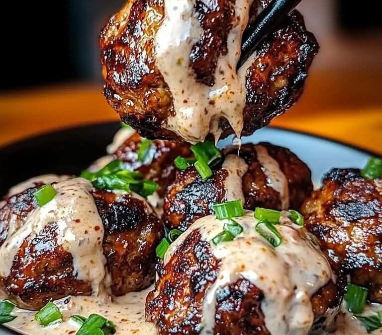 Korean BBQ Meatballs with Spicy Mayo Dip