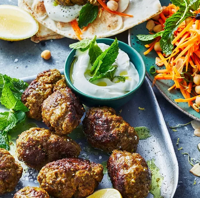 Garlic and Sumac Lamb Rissoles with Carrot and Chickpea Salad
